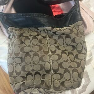 Coach Brown and Black Shoulder Bag with Signature Monogram